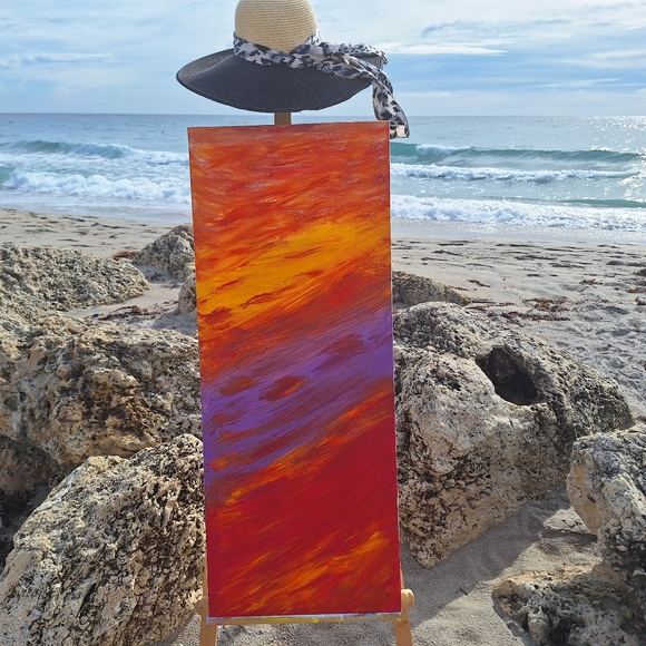 HandMade Acrylic Painting Sunrise Vibrant Multicolor 12" x "24 - Picture 7 of 11